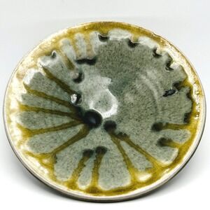 Studio Art Pottery Bowl Signed Davis Green MCM Ochre Drip Glaze Handmade Nature